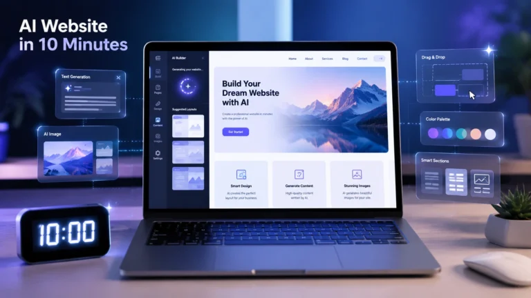Person designing a website on a laptop using a free AI website builder.
