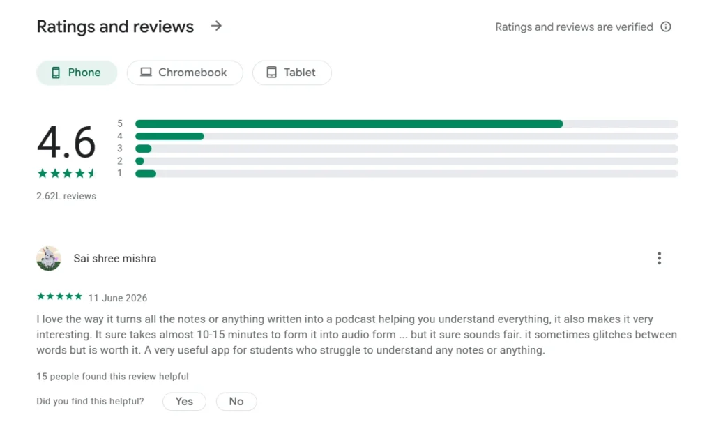 Screenshot Google NotebookLM users review