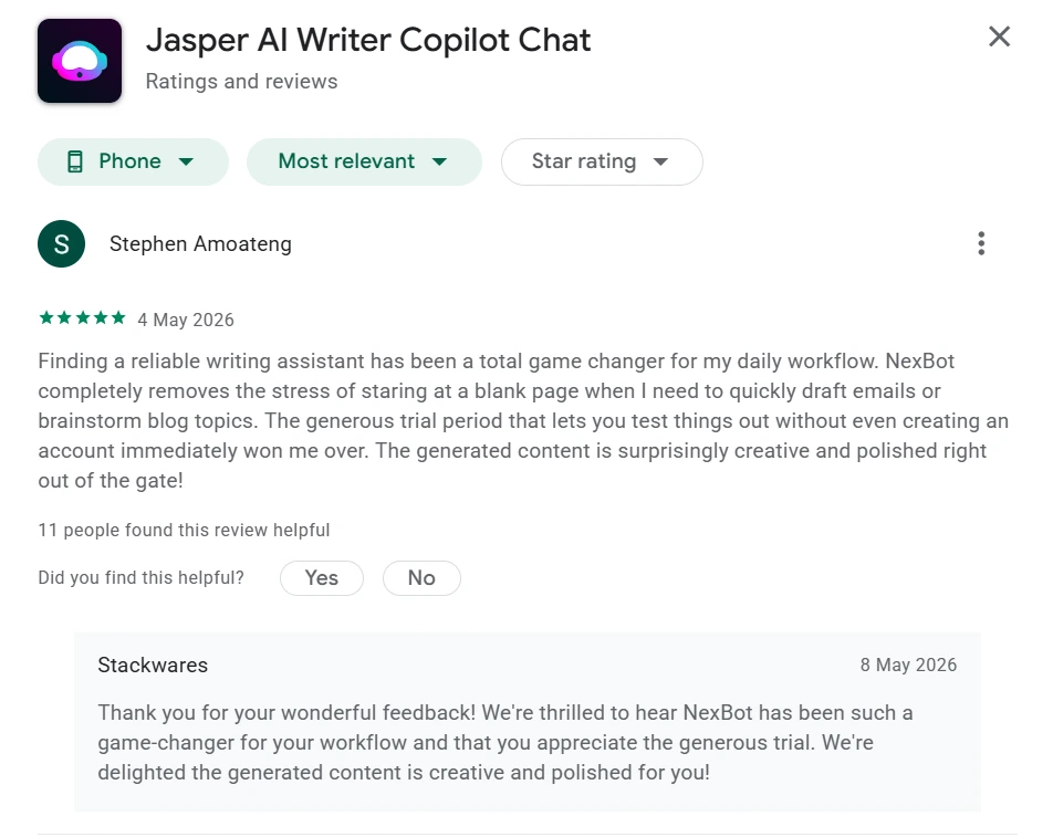 Jasper AI Writer Copilot Chat
Ratings and reviews