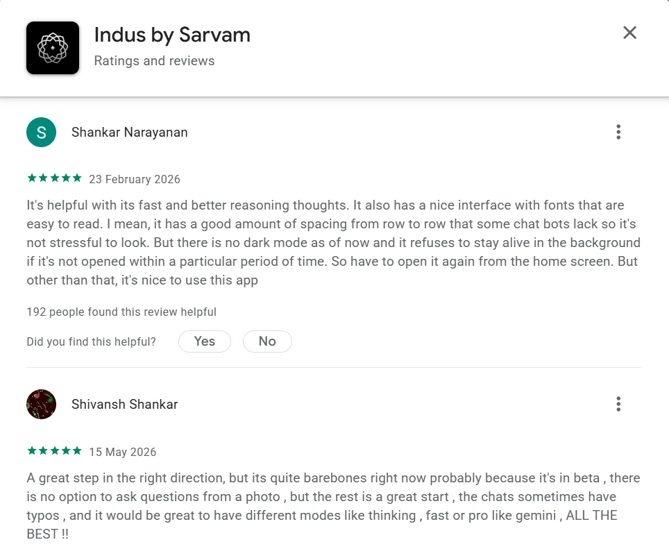 Screenshot Sarvam AI Review